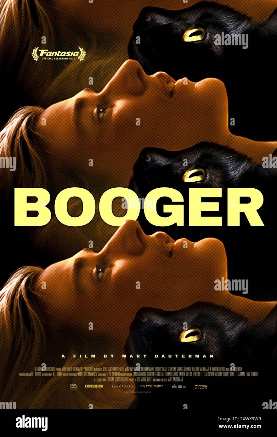 Booger (2024) von Mary Dauterman mit Grace Glowicki, Garrick Bernard und Heather Matarazzo. Nach dem Tod ihres besten Freundes Izzy konzentriert Anna ihre ganze Aufmerksamkeit auf Booger, die streunende Katze, die sie und Izzy aufgenommen haben. Als Booger sie beißt, beginnt sie eine seltsame Verwandlung zu durchlaufen. US-Poster mit einem Blatt ***NUR FÜR REDAKTIONELLE ZWECKE***. Quelle: BFA / Visit Films Stockfoto