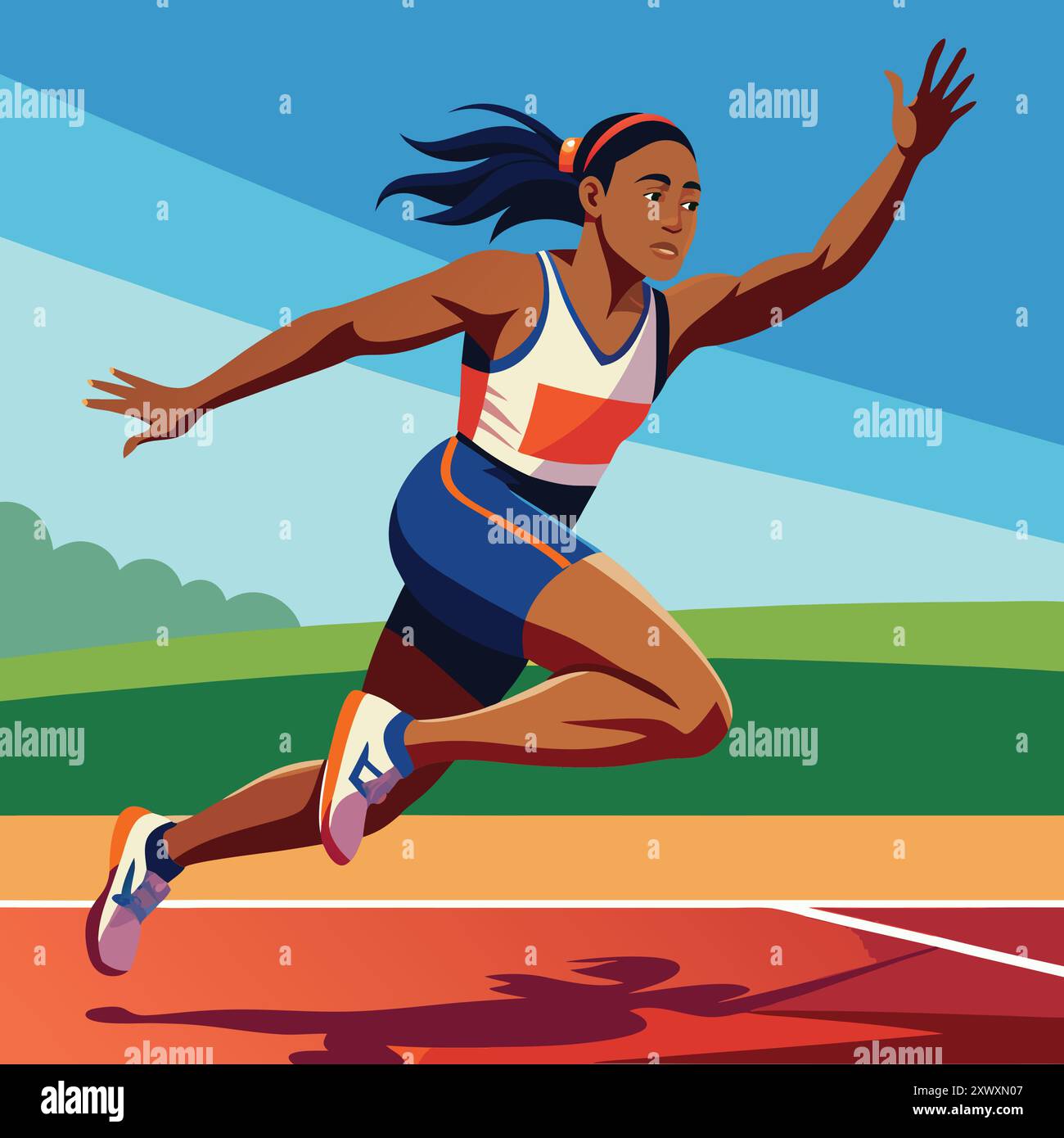 Frauen Long Jump Vector Illustration - athletisches weibliches springendes Design für Sport-Grafik Stock Vektor