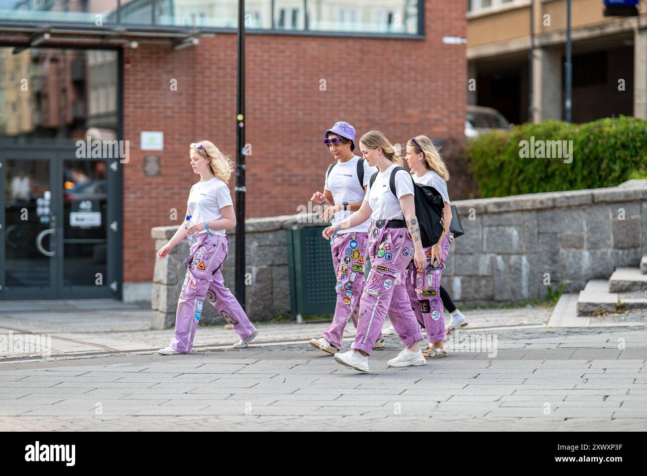 Studierende in Kostümen treffen sich zu Beginn ihres ersten Jahres für Nolle-P, einen traditionellen Empfang, auf dem Campus Norrköping in Liu Stockfoto