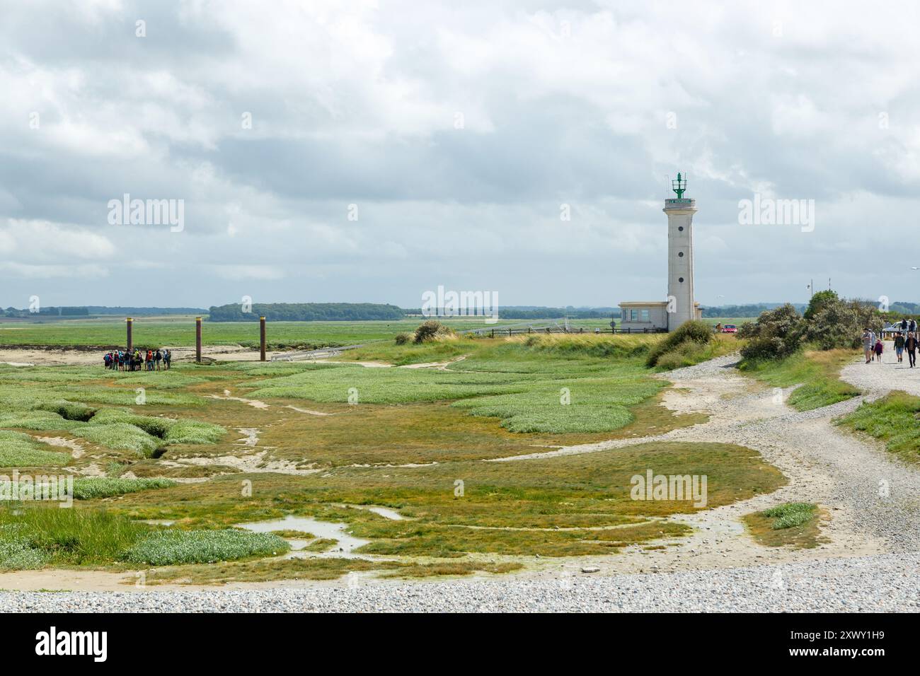 Leuchtturm Le Hourdel, Bucht von Somme, Cayeux-sur-Mer, Somme, Frankreich Stockfoto