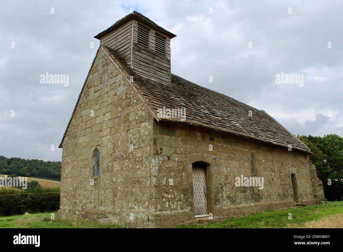 Langley Chapel eine 1601 erbaute anglikanische Kirche in einer abgelegenen Gegend etwa 1,5 Meilen südlich von Acton Burnell, Shropshire, England. Stockfoto
