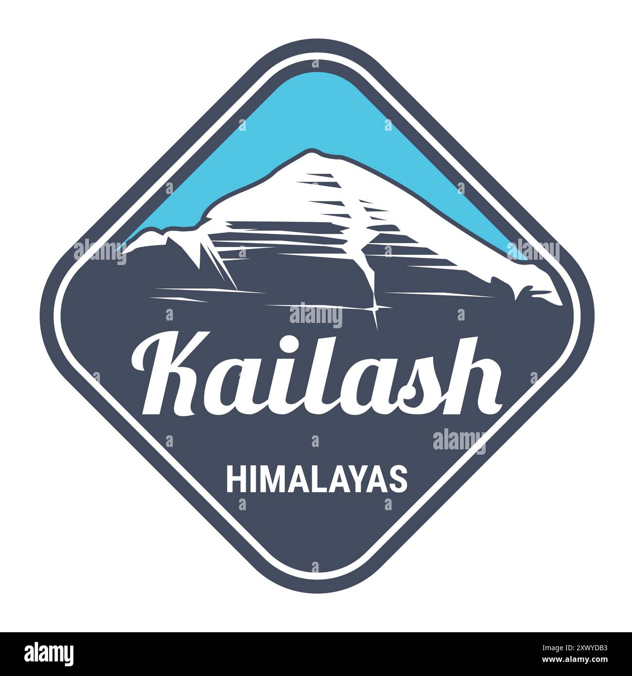 Mount Kailash Stempel, Gangdise – Nyenchen Tanglha Mountains Range, Emblem mit schneebedecktem Kailasa, Vektor Stock Vektor