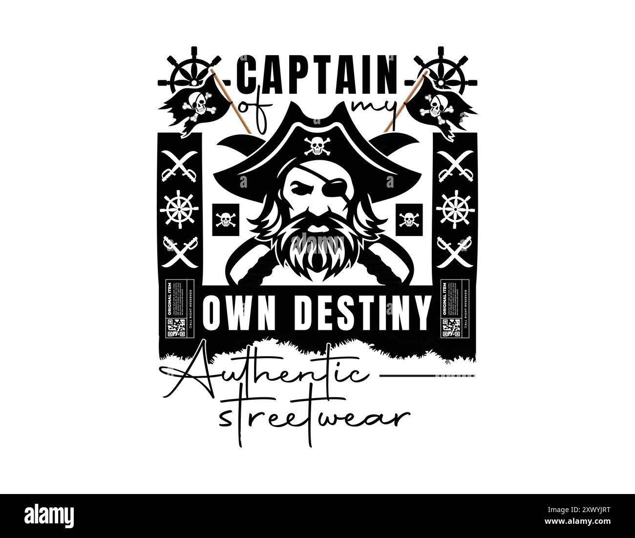 Pirates Konzept Streetwear Design, moderne Streetwear Illustrationen für T-Shirt. Streetwear-Vorlage im urbanen Stil für T-Shirt, Hoodie, Poster und mehr Stock Vektor