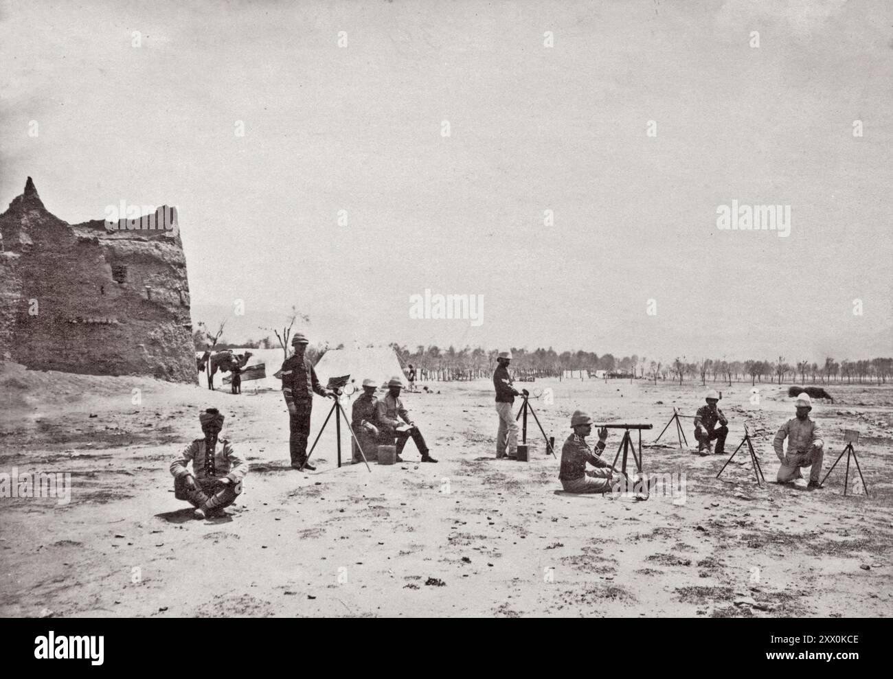 Vintage-Foto des Zweiten Anglo-Afghanischen Krieges. Britische Armee Signaling. Afghanistan. 1878-1880 Stockfoto