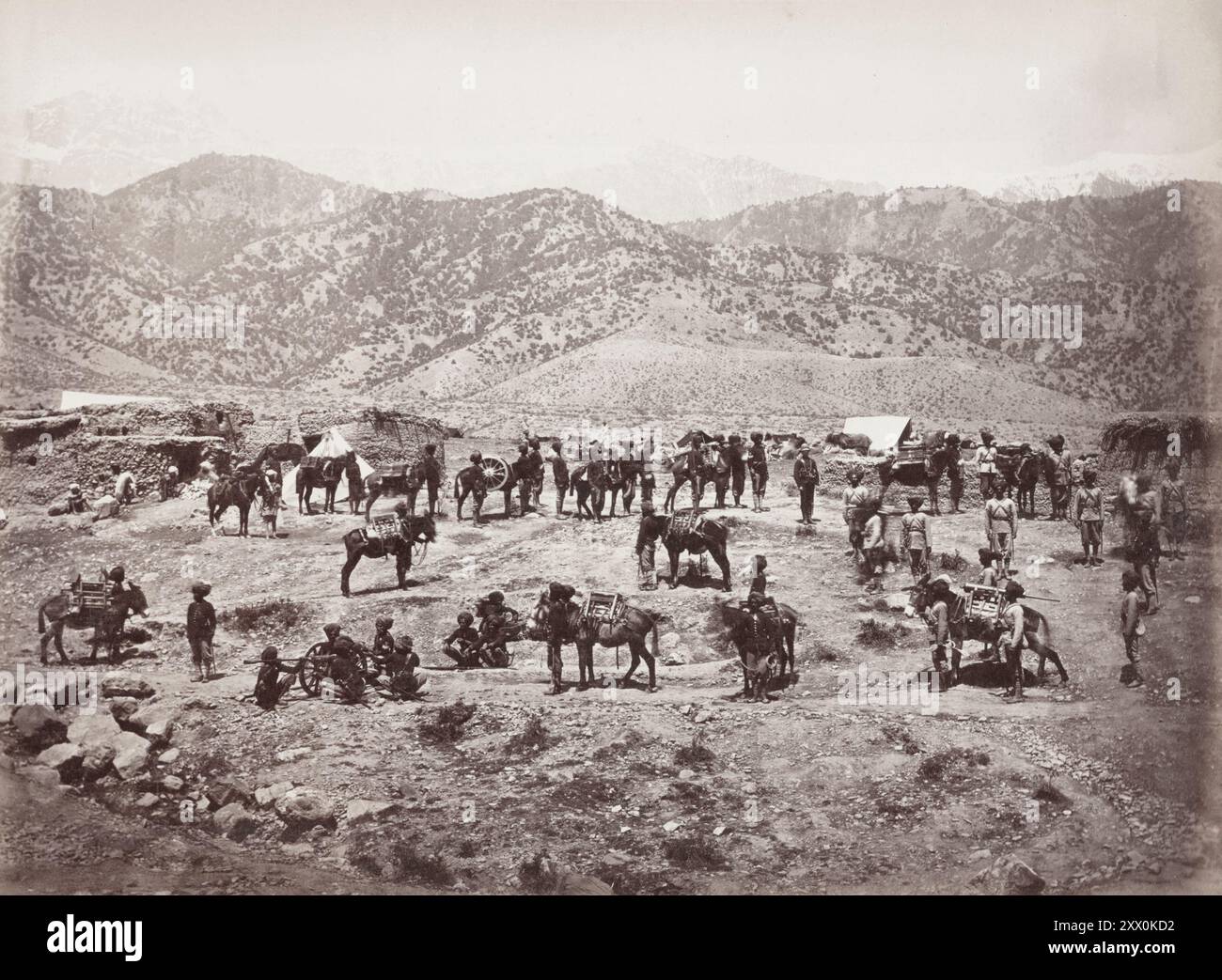 Vintage-Foto des Zweiten Anglo-Afghanischen Krieges. British Mule Batterie. Afghanistan. 1878-1880 Stockfoto