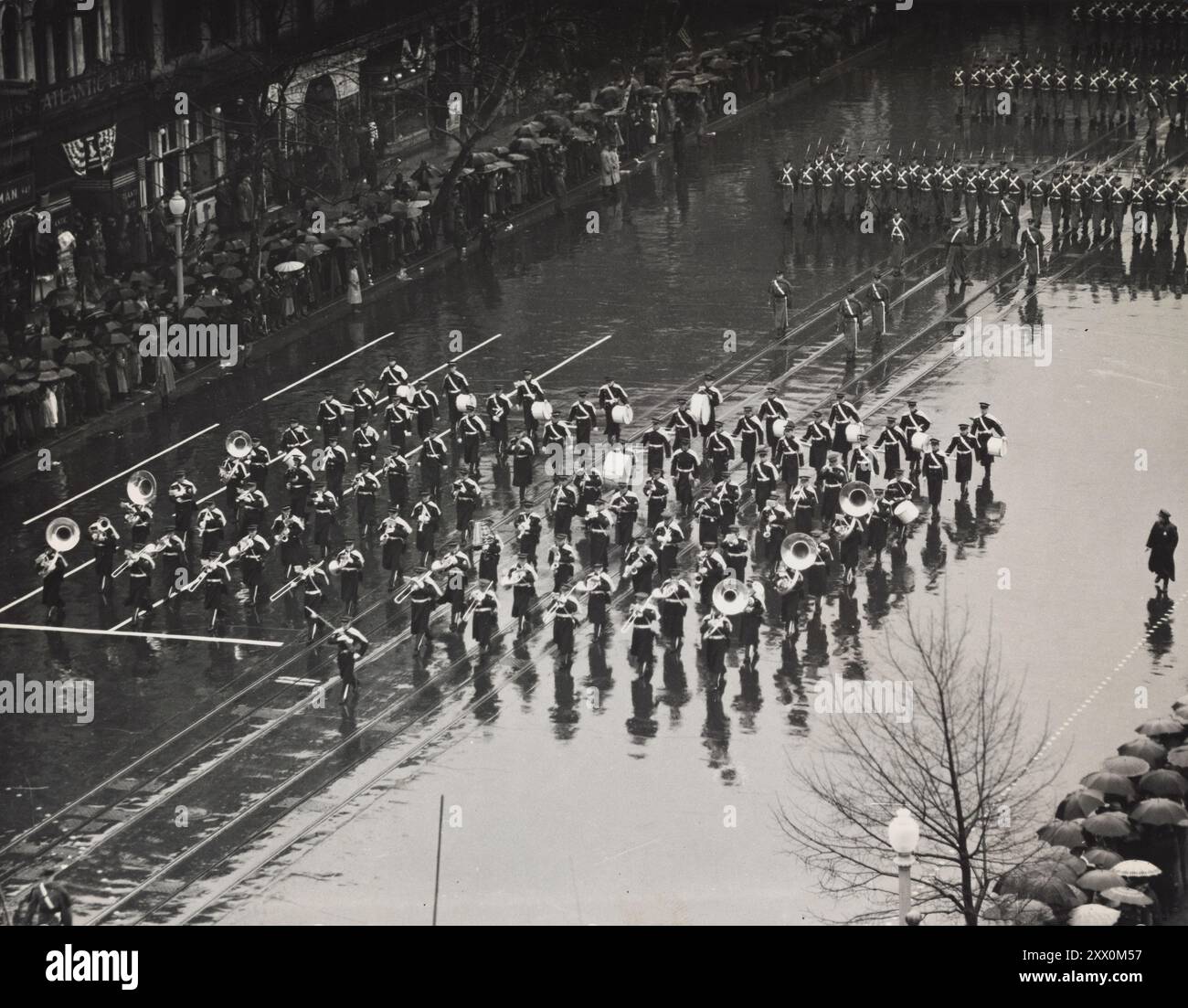 Die Einweihung von Präsident Franklin D. Roosevelt in Washington, DC, US Military Avademy Band, die die West Point Cadets begleitet. Januar 1937. Stockfoto