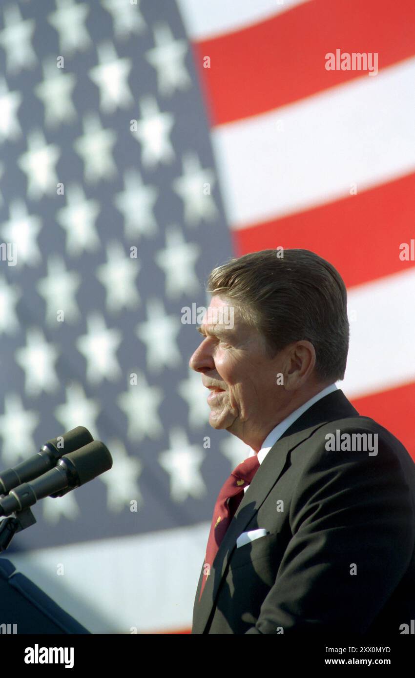 Präsident Reagan bei einer Reagan-Bush-Rallye in Hammonton, New Jersey. September 1984 Stockfoto