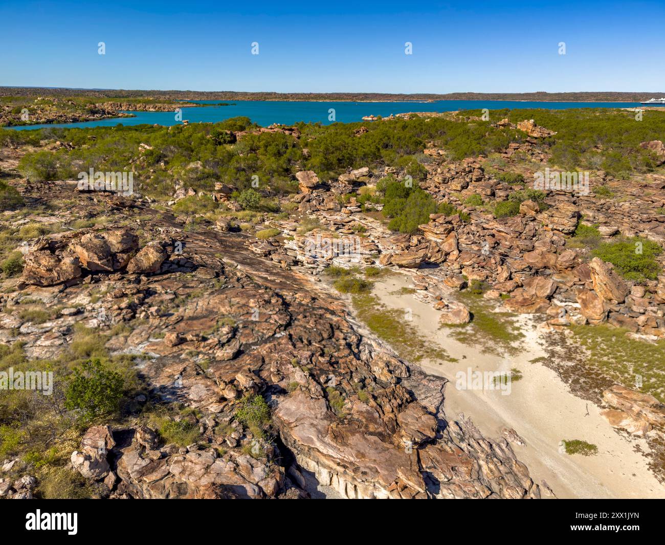 Ein Blick auf die Swift Bay von einem kommerziellen Hubschrauber aus gesehen, Kimberley, Western Australia, Australia, Pacific Stockfoto