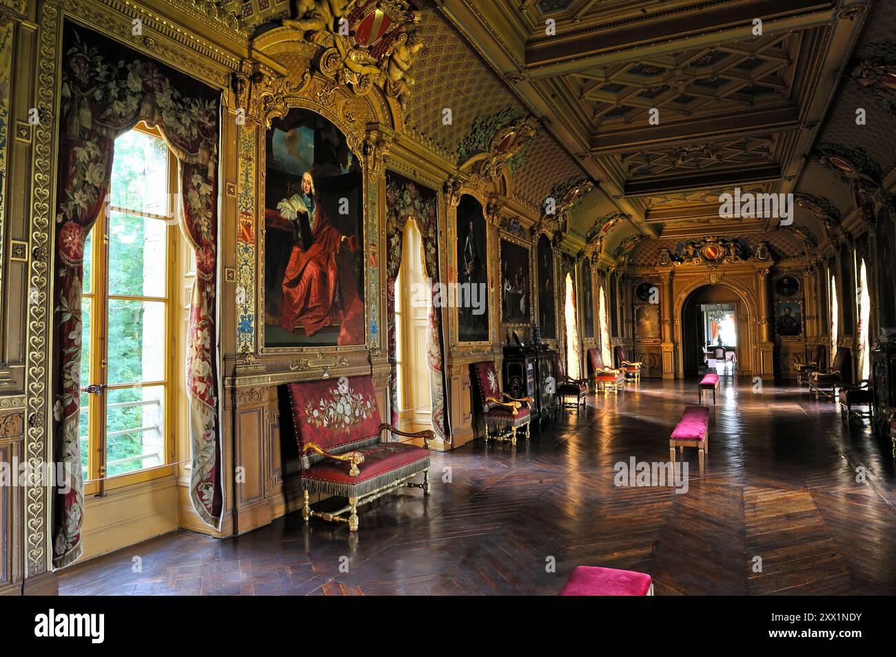 Galerie des Chateau de Maintenon, Département Eure-et-Loir, Region Centre, Frankreich, Europa Stockfoto