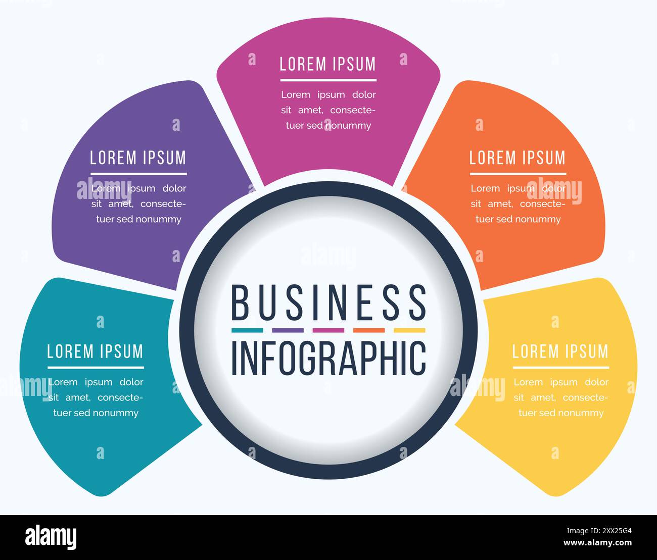 Circle Infografik Design 5 Schritte, Objekte, Elemente oder Optionen Geschäftsinformationsvorlage Stock Vektor