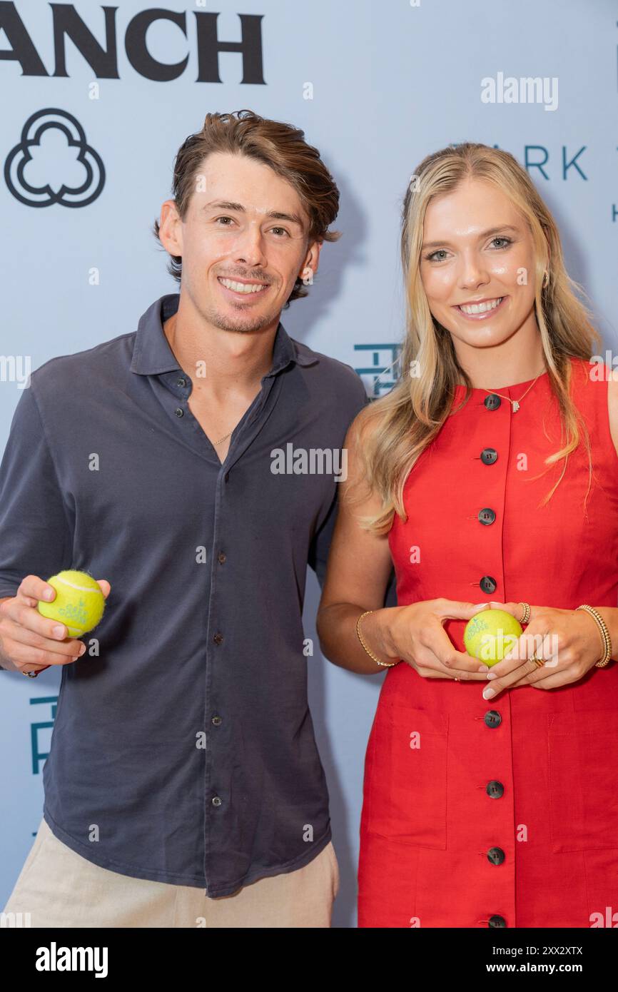 Die Tennissportler Katie Boulter und Alex de Minaur nehmen am 21. august 2024 im Park Terrace Hotel in New York an einem Podiumsgespräch mit Kathy Buccio Teil Stockfoto