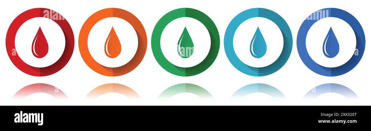 Öl, Wassertropfenvektorsymbole, flaches Symbol-Set für Logo-Design, Webdesign und mobile Anwendungen, bunte Web-Buttons-Kollektion in eps 10 Stock Vektor