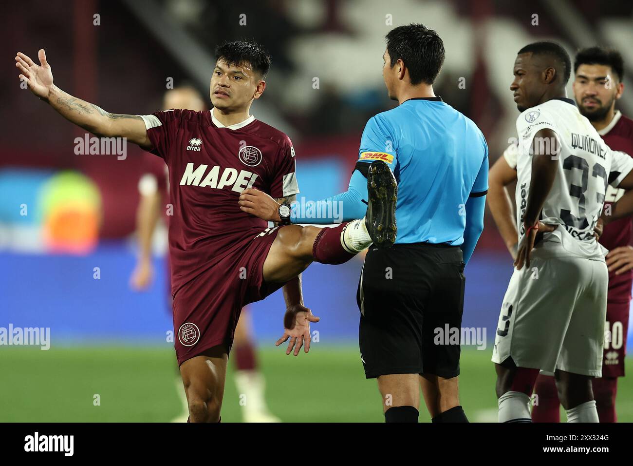 Während des Achtelfinale der Copa Sudamericana am 21. August 2024 im Stadion Ciudad de Lanus in Lanus, Provinz Bueos Aires, zwischen dem argentinischen Lanus und der ecuadorianischen Liga Deportiva Universitaria. Stockfoto