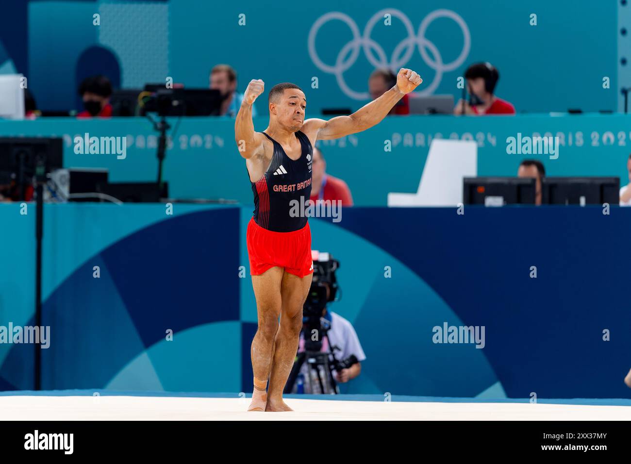 Paris, Frankreich. 31. Juli 2024. PARIS, FRANKREICH - JULI 31: Joe Fraser vom Team Großbritannien tritt an der Qualifikation der Männer während des 5. Tages der künstlerischen Turnen - Olympischen Spiele Paris 2024 in der Bercy Arena am 31. Juli 2024 in Paris an. (Foto: Joris Verwijst/BSR Agency) Credit: BSR Agency/Alamy Live News Stockfoto