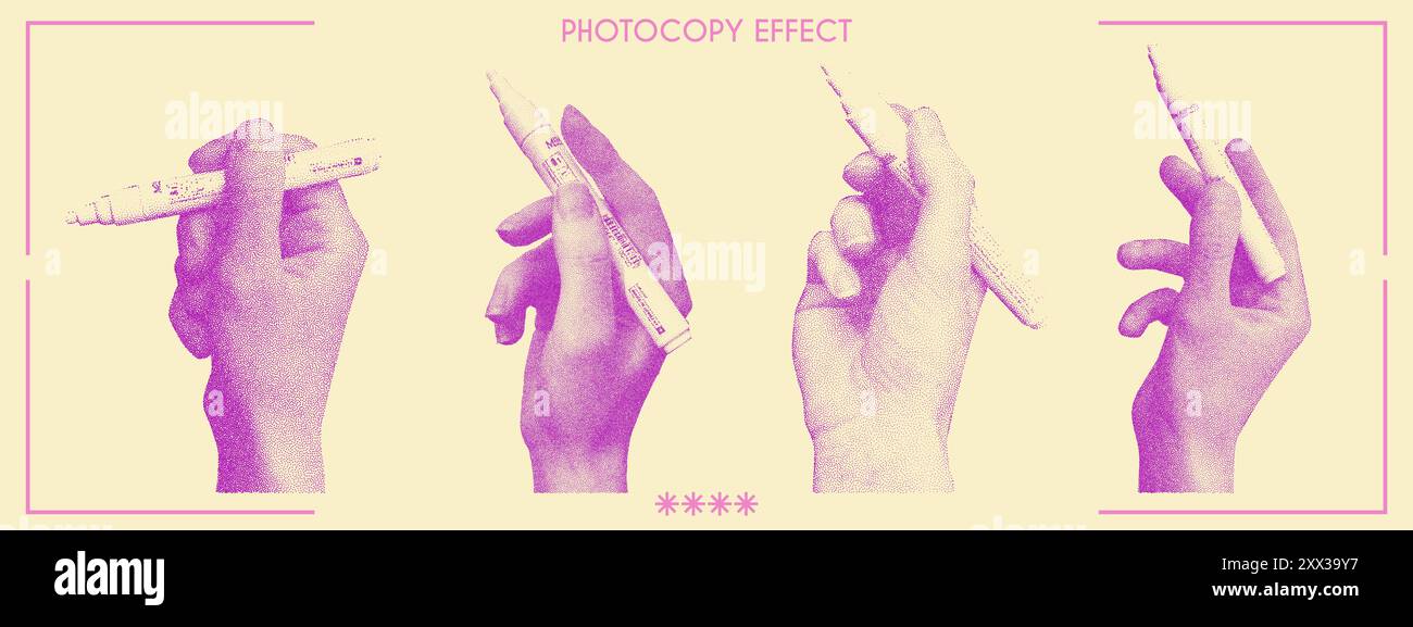 Schwarzweiß-Fotokopie im Retro-Design mit Zeigefinger. Stippeleffekt. Y2K-Stil Stock Vektor