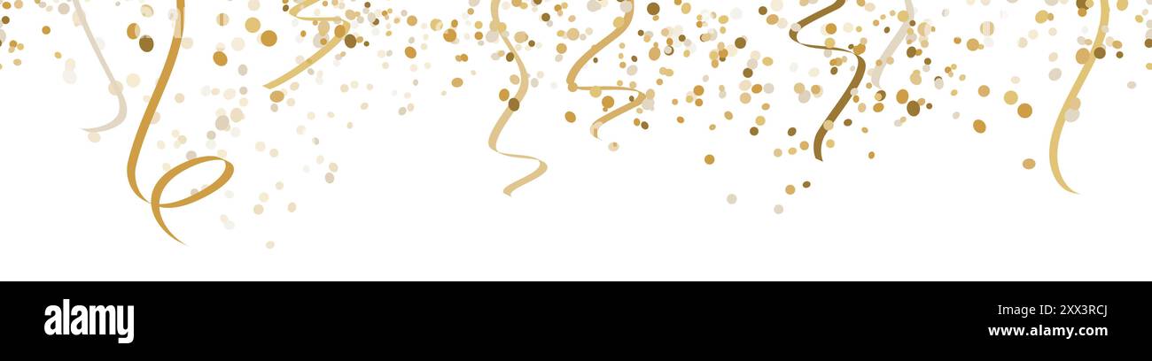EPS 10 Vektorillustration von nahtlosen goldenen glücklichen Konfetti und Streamer auf weißem Hintergrund für sylvester Party oder Hochzeit Vorlage Verwendung Stock Vektor