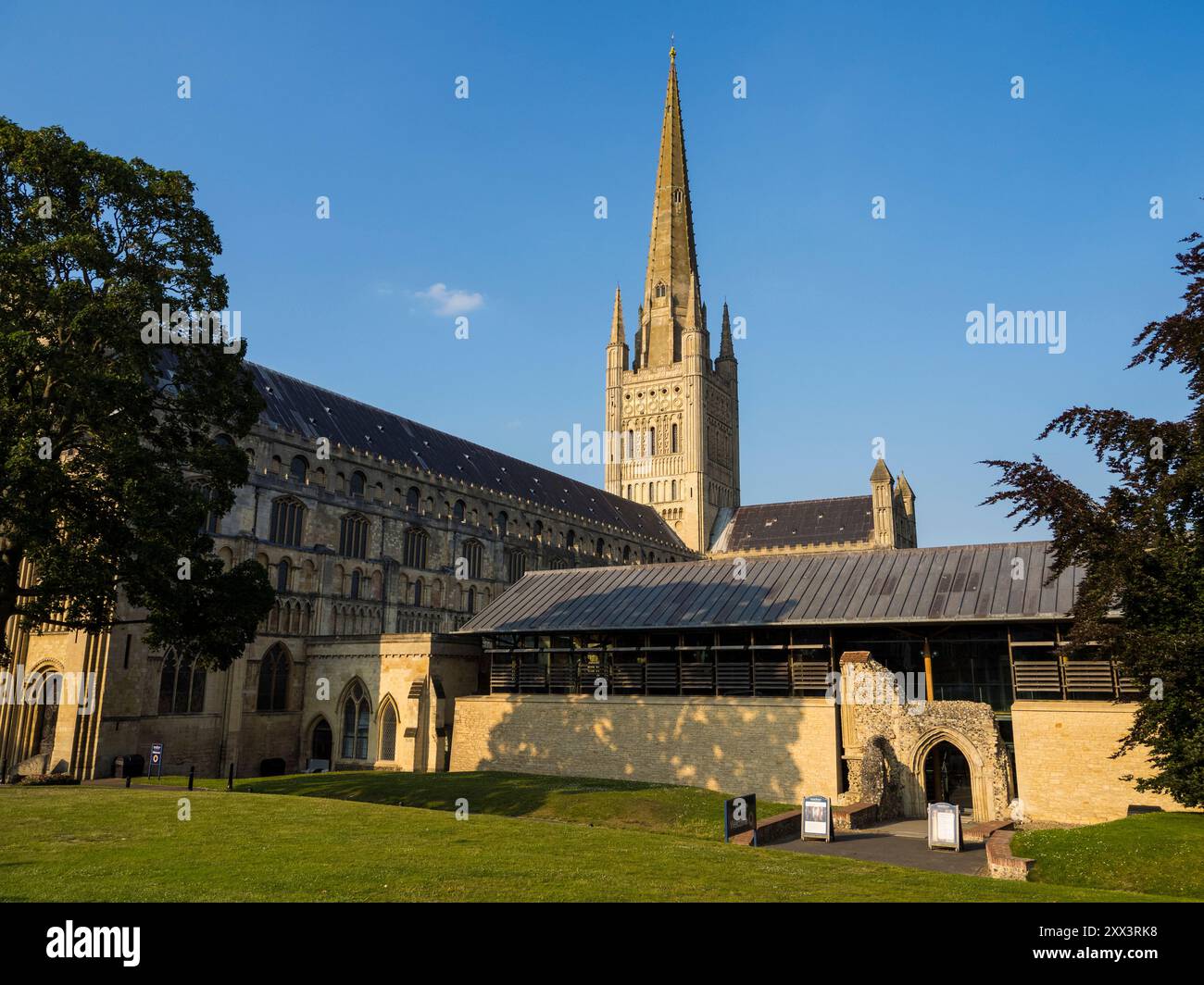 Westansicht der Kathedrale von Norwich, norwich, norfolk, England, Großbritannien GB Stockfoto