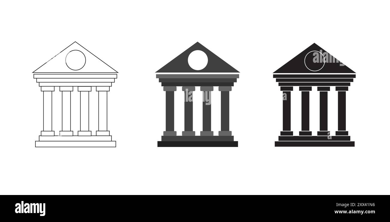 bank-Symbolgruppe. Regierungsgebäude, flacher Vektor Stock Vektor