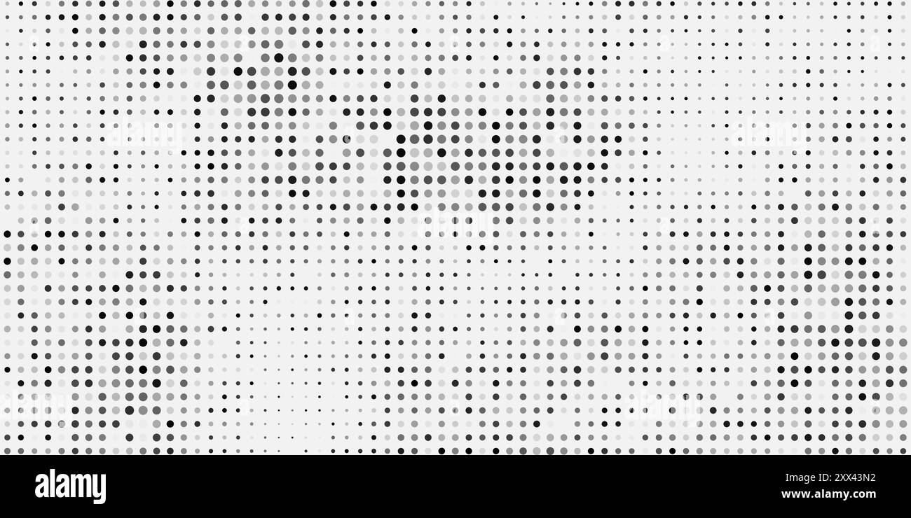 Abstraktes Schwarzweiß gepunktetes Pixelmuster, geometrische Mosaikstruktur - Generative Kunst, Vektorhintergrund Stock Vektor