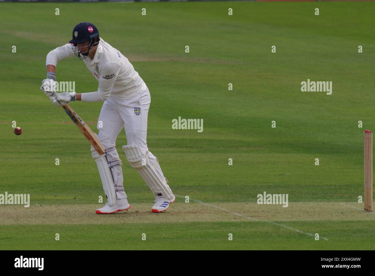 Chester le Street, England, 22. August 2024. Ben McKinney schlägt für Durham Cricket gegen Nottinghamshire in einem Spiel der County Championship Division 1 im Seat Unique Riverside. Quelle: Colin Edwards/Alamy Live News Stockfoto