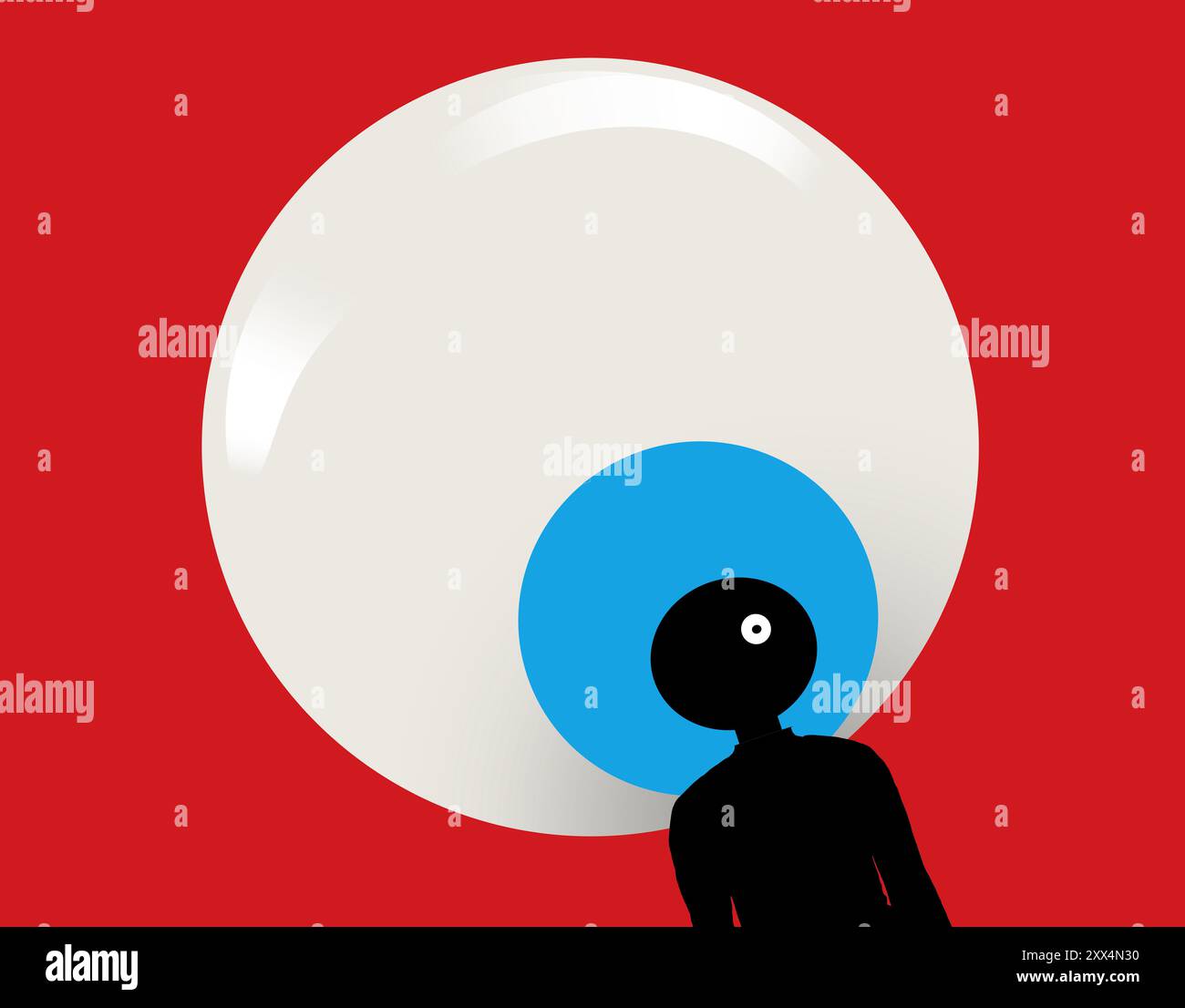 Augen und Augen Gesundheit ist das Thema dieser Grafik und bunten 3-d Illustration mit einem Augapfel. Stockfoto
