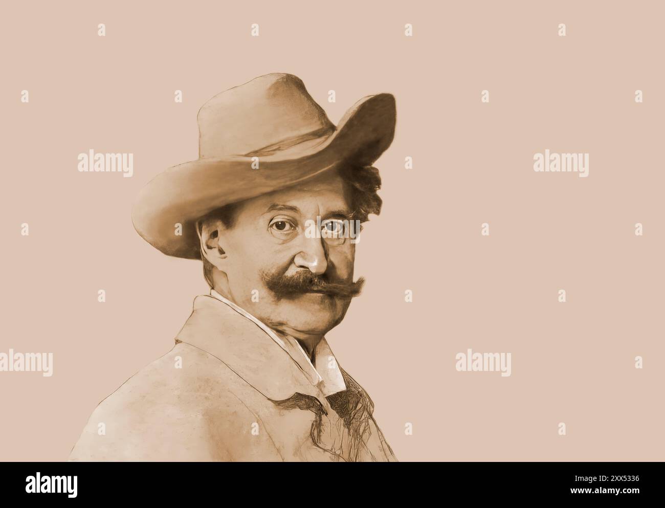 Johann Baptist Strauss II., 1825–1899, österreichischer Komponist und Geiger, 1879, digital bearbeitet nach einer Illustration von Leopold Horovitz Stockfoto