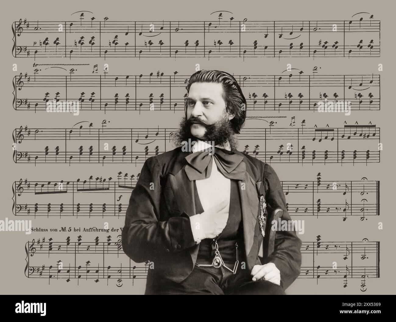 Johann Baptist Strauss II, 1825–1899, österreichischer Komponist und Geiger, 1879, digital herausgegeben, Notenblatt aus „die Blaue Donau“ Stockfoto