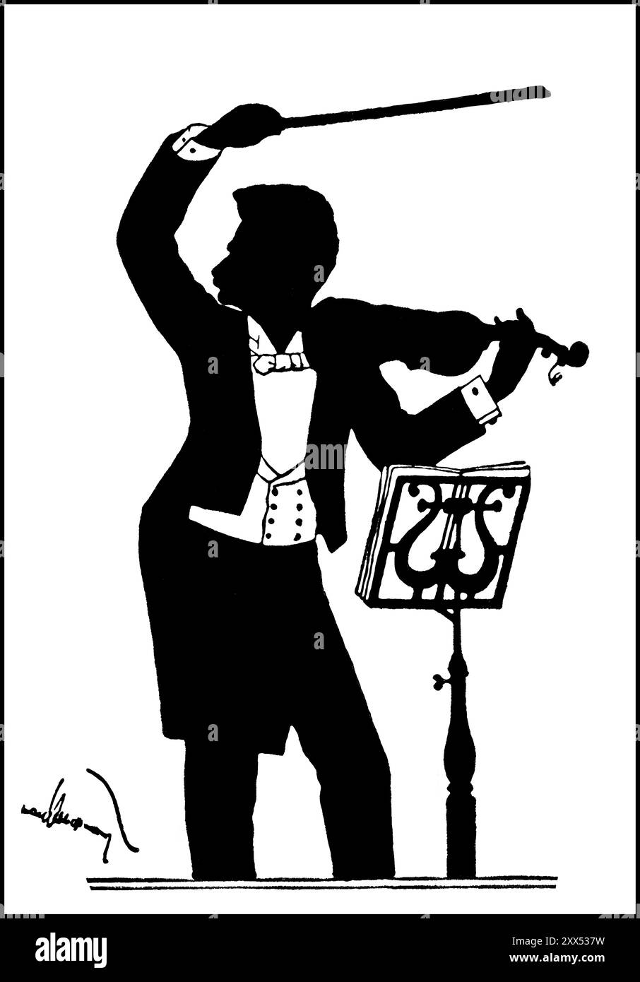 Johann Baptist Strauss II., 1825–1899, österreichischer Komponist und Geiger, Silhouettendruck von Hans Schliessmann, digital herausgegeben Stockfoto