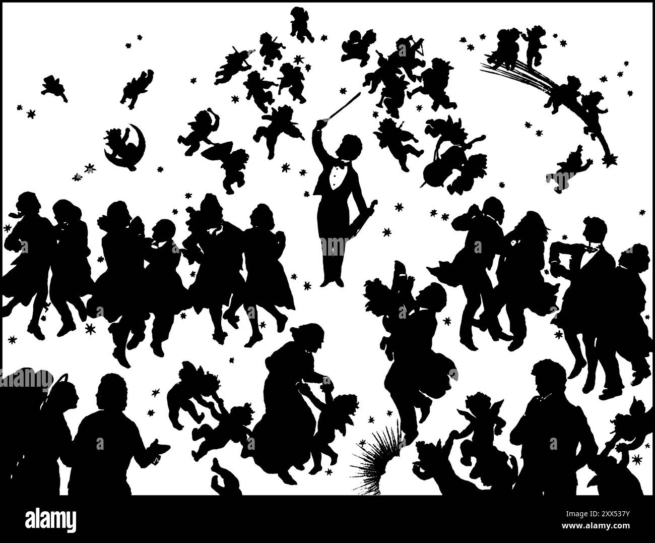 Strauss spielt heute, Johann Baptist Strauss II, 1825–1899, österreichischer Komponist und Geiger, Silhouettendruck von Otto Böhler, digital bearbeitet Stockfoto