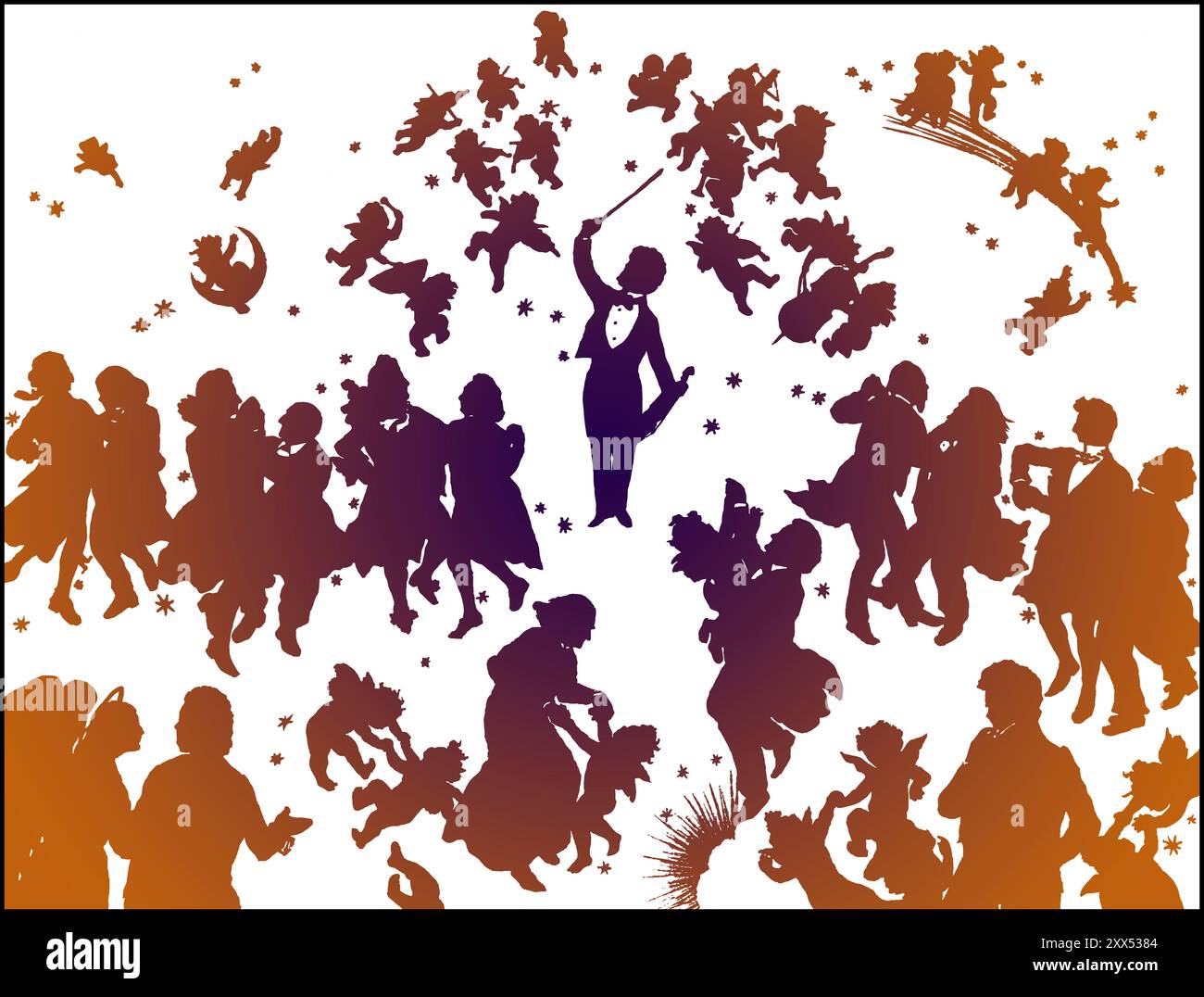 Strauss spielt heute, Johann Baptist Strauss II, 1825–1899, österreichischer Komponist und Geiger, Silhouettendruck von Otto Böhler, digital bearbeitet Stockfoto