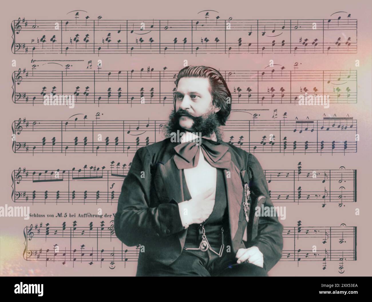 Johann Baptist Strauss II, 1825–1899, österreichischer Komponist und Geiger, 1879, digital herausgegeben, Notenblatt aus „die Blaue Donau“ Stockfoto