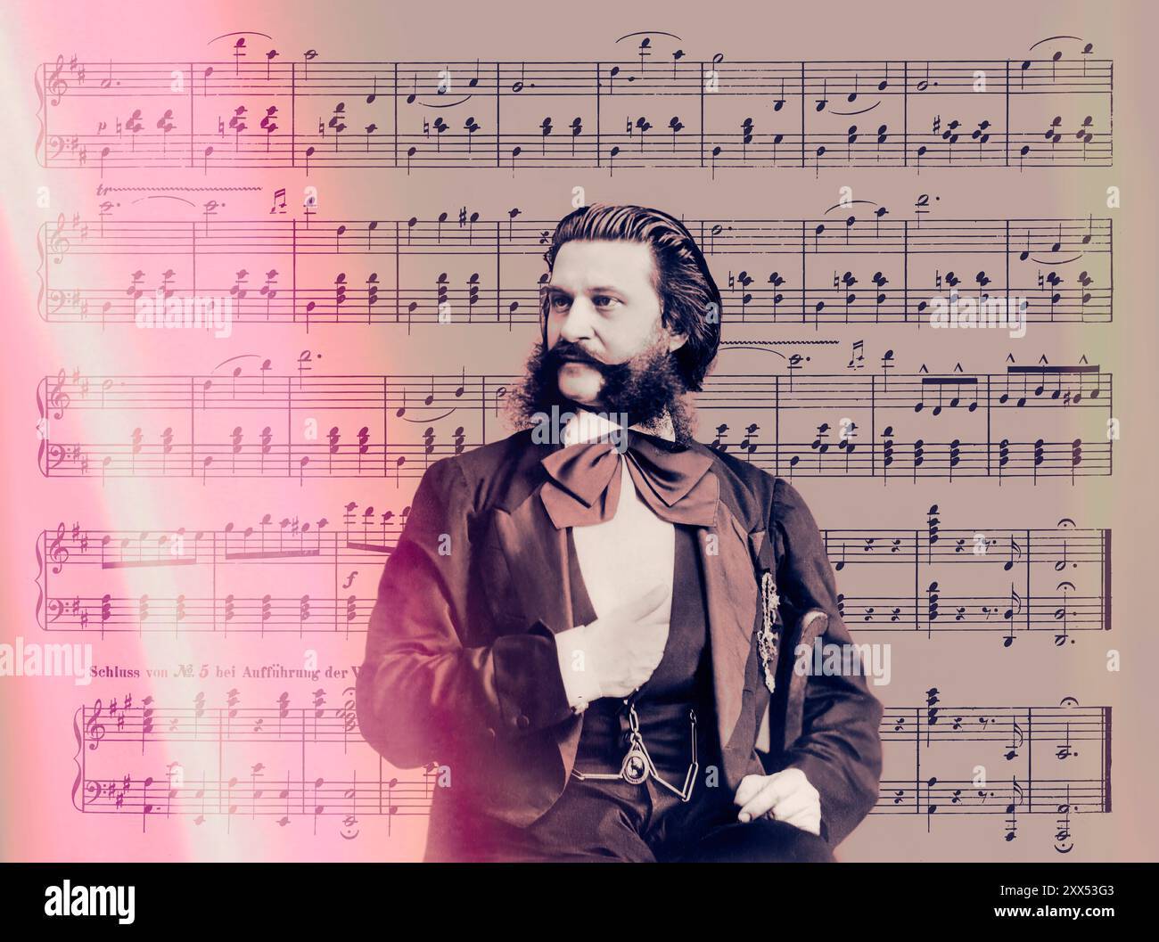 Johann Baptist Strauss II, 1825–1899, österreichischer Komponist und Geiger, 1879, digital herausgegeben, Notenblatt aus „die Blaue Donau“ Stockfoto