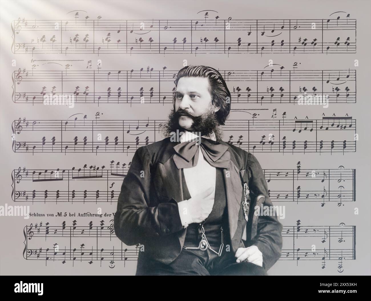 Johann Baptist Strauss II, 1825–1899, österreichischer Komponist und Geiger, 1879, digital herausgegeben, Notenblatt aus „die Blaue Donau“ Stockfoto