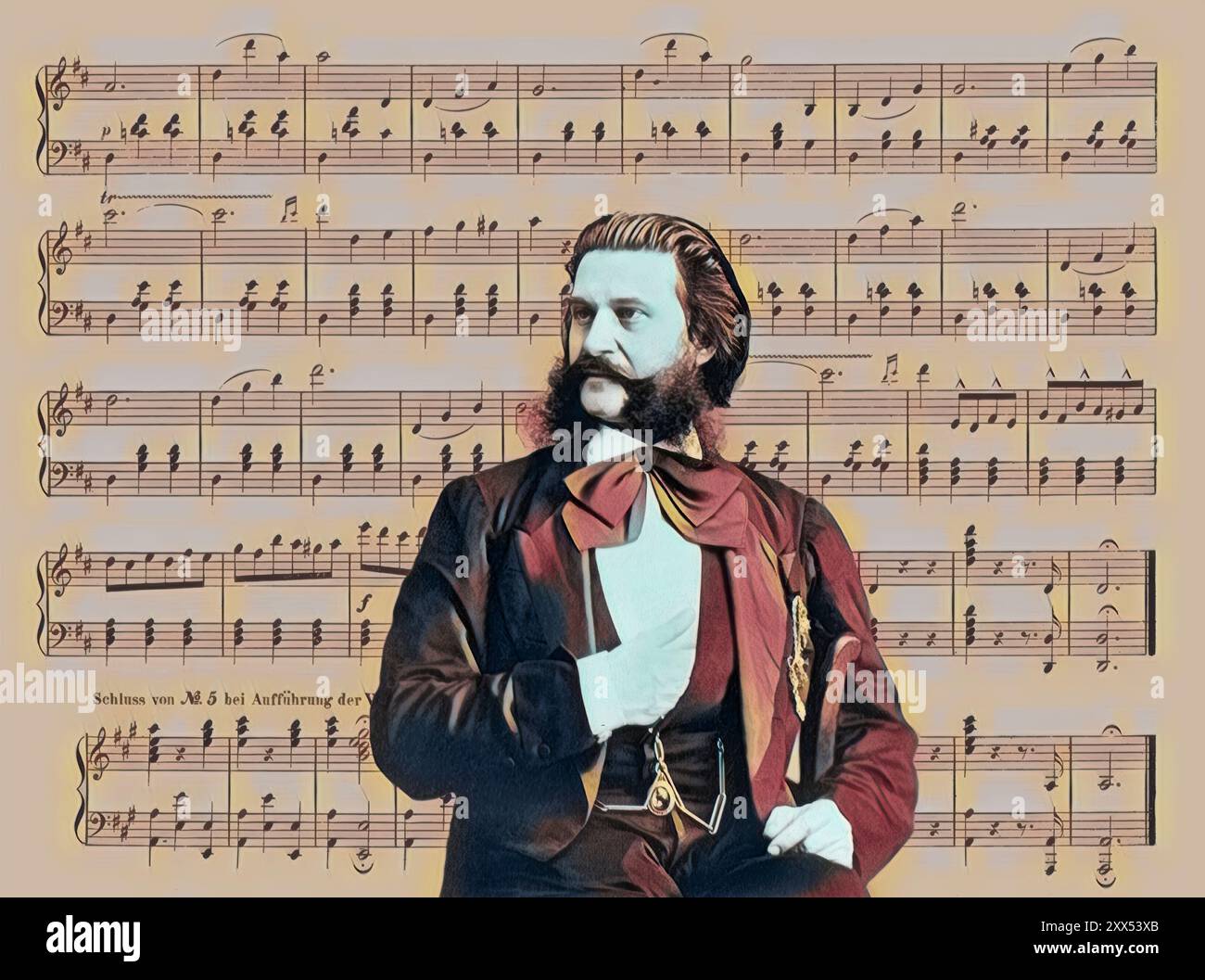 Johann Baptist Strauss II, 1825–1899, österreichischer Komponist und Geiger, 1879, digital herausgegeben, Notenblatt aus „die Blaue Donau“ Stockfoto