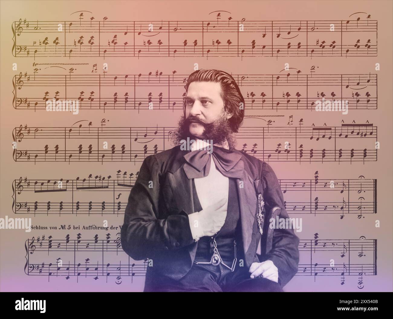 Johann Baptist Strauss II, 1825–1899, österreichischer Komponist und Geiger, 1879, digital herausgegeben, Notenblatt aus „die Blaue Donau“ Stockfoto