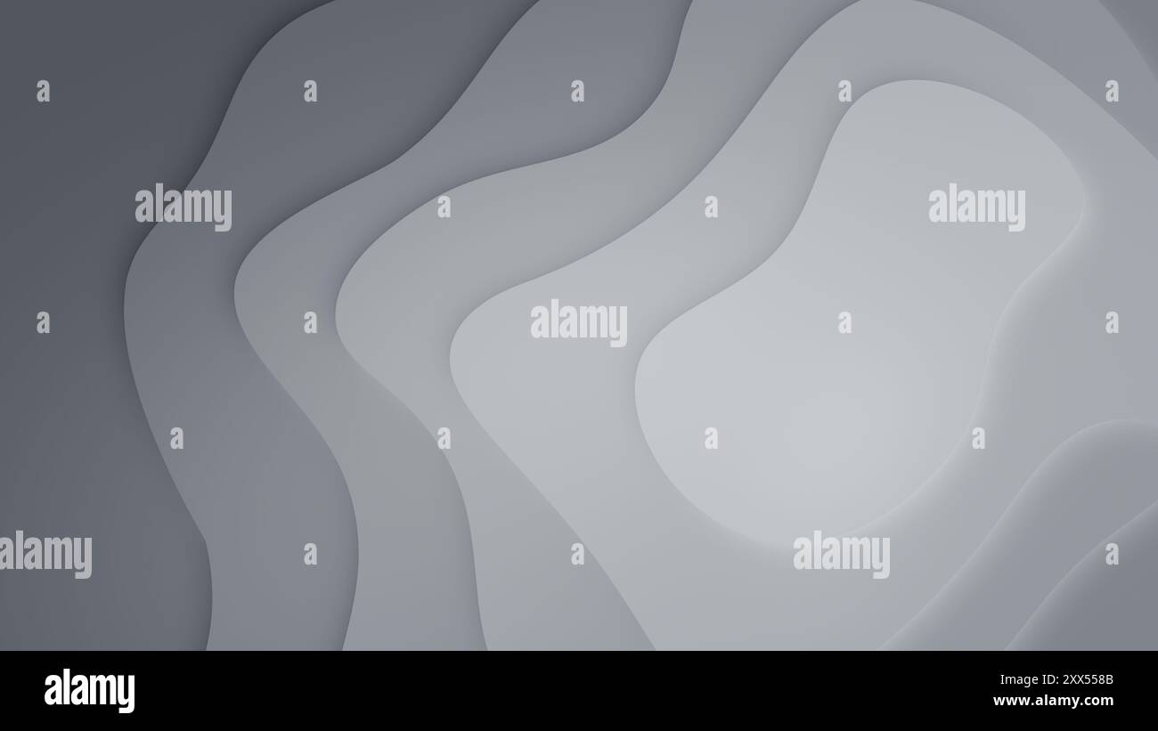 Abstrakte, mehrschichtige geometrische und organische Formen in Schwarzweiß mit Farbverlauf. Abstrakter und moderner, hochauflösender Vollformathintergrund, Kopierraum. Stockfoto