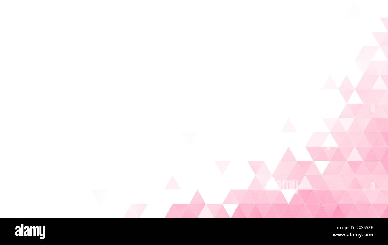 Abstraktes rosafarbenes dreieckiges Muster auf weiß. Hochauflösender geometrischer Dreieckhintergrund mit Kopierraum. Stockfoto