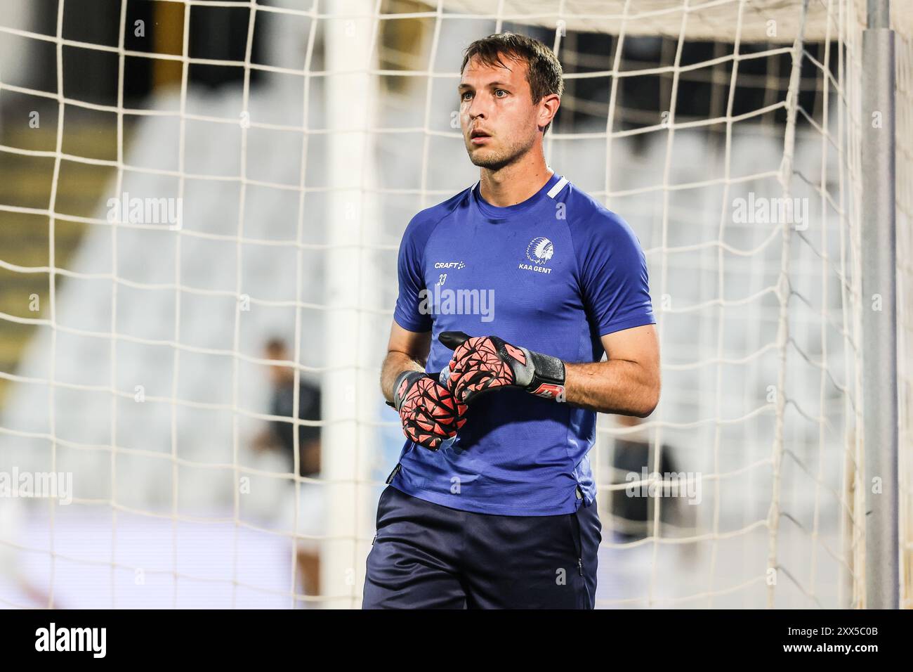 Belgrad, Serbien. August 2024. Gents Torhüter Davy Roef wurde am Donnerstag, den 22. August 2024, in Belgrad, in Serbien, während der Aufwärmphase für ein Fußballspiel zwischen dem serbischen FK Partizan Belgrad und der belgischen KAA Gent in Aktion gezeigt. BELGA FOTO NIKOLA KRSTIC Credit: Belga Nachrichtenagentur/Alamy Live News Stockfoto