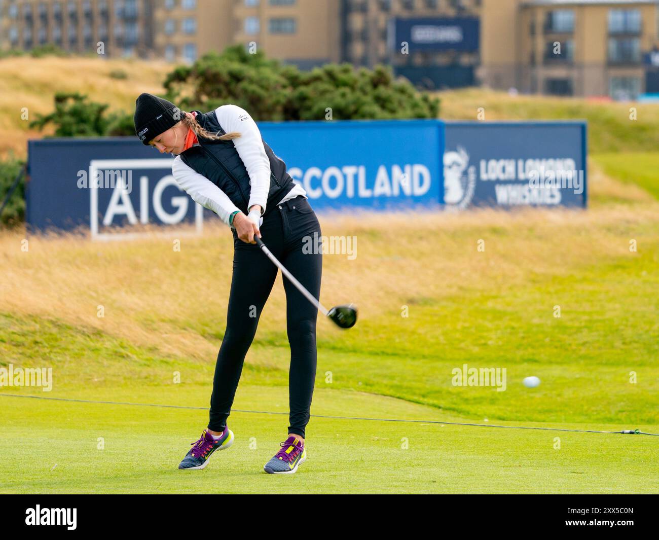 St Andrews, Schottland, Großbritannien. August 2024. Erste Runde der AIG Women’s Open auf dem Old Course St Andrews. Bild; Nelly Korda. Iain Masterton/Alamy Live News Stockfoto