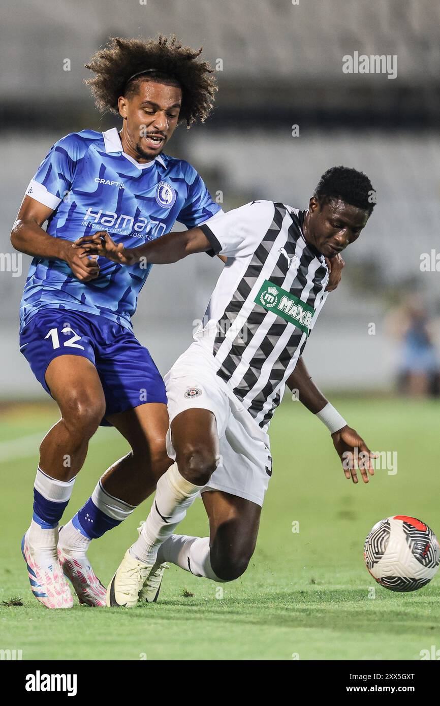 Belgrad, Serbien. August 2024. Gent’s Hugo Gambor wurde während eines Fußballspiels zwischen dem serbischen FK Partizan Belgrad und der belgischen KAA Gent am Donnerstag, den 22. August 2024, in Belgrad, Serbien, als erstes Leg der Play-offs für die UEFA Conference League gezeigt. BELGA FOTO NIKOLA KRSTIC Credit: Belga Nachrichtenagentur/Alamy Live News Stockfoto