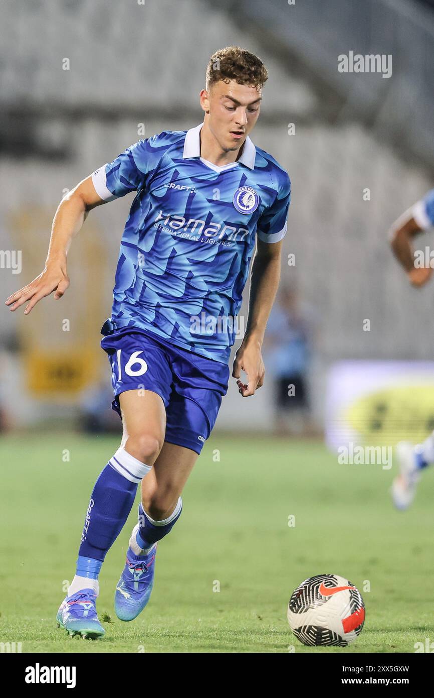 Belgrad, Serbien. August 2024. Gent’s Mathias Delorge wurde am Donnerstag, den 22. August 2024, in Belgrad (Serbien) während eines Fußballspiels zwischen dem serbischen FK Partizan Belgrad und der belgischen KAA Gent in Aktion gezeigt. BELGA FOTO NIKOLA KRSTIC Credit: Belga Nachrichtenagentur/Alamy Live News Stockfoto