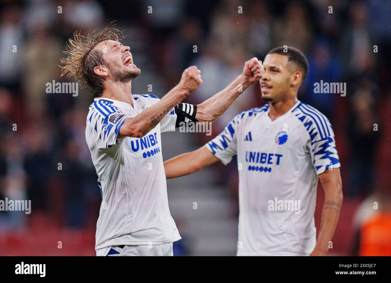 Kopenhagen, Dänemark. August 2024. Der FCK-Pilot Rasmus Falk kam 2-0 beim Qualifikationsspiel der Conference League zwischen dem FC Kopenhagen und Kilmarnock FC am Donnerstag, den 22. August 2024, in Kopenhagen. (Foto: Liselotte Sabroe/Ritzau Scanpix) Credit: Ritzau/Alamy Live News Stockfoto