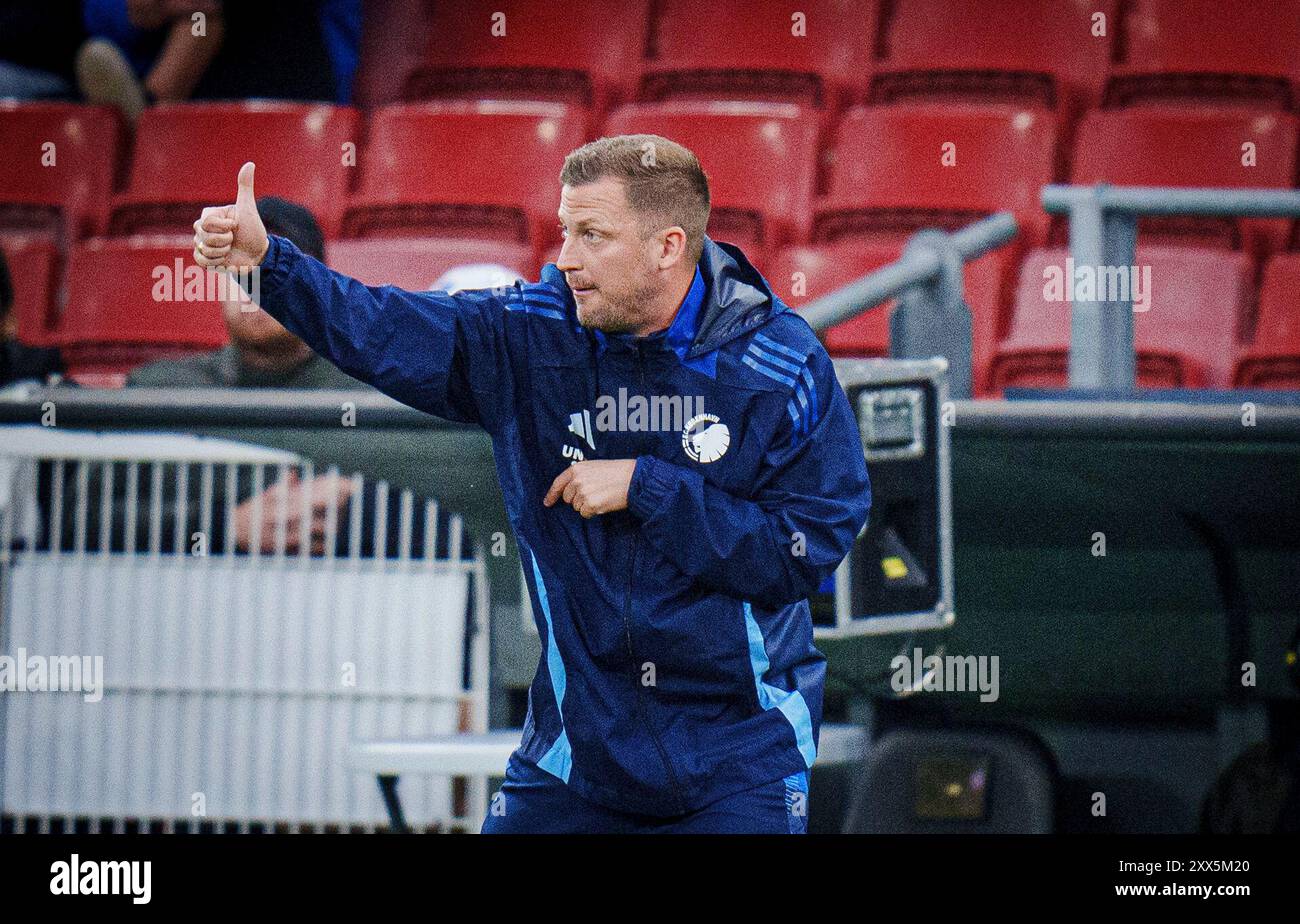 Kopenhagen, Dänemark. August 2024. FCK-Cheftrainer Jacob Neestrup während des Qualifikationsspiels der Conference League zwischen dem FC Kopenhagen und Kilmarnock FC am Donnerstag, den 22. August 2024 in Kopenhagen. (Foto: Liselotte Sabroe/Ritzau Scanpix) Credit: Ritzau/Alamy Live News Stockfoto