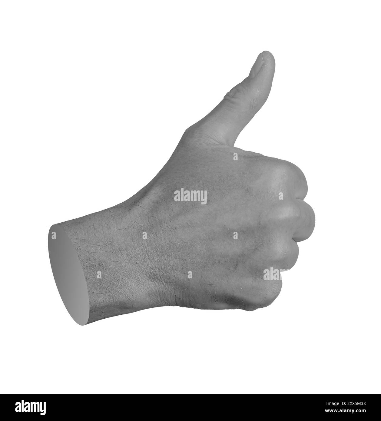 Thumbup-Geste, Hand zeigt gutes, fingerähnliches, isoliertes Zeichen. Symbol genehmigen, Auswahl bestätigen, Akzeptieren zustimmen, weißer Hintergrund. Stockfoto
