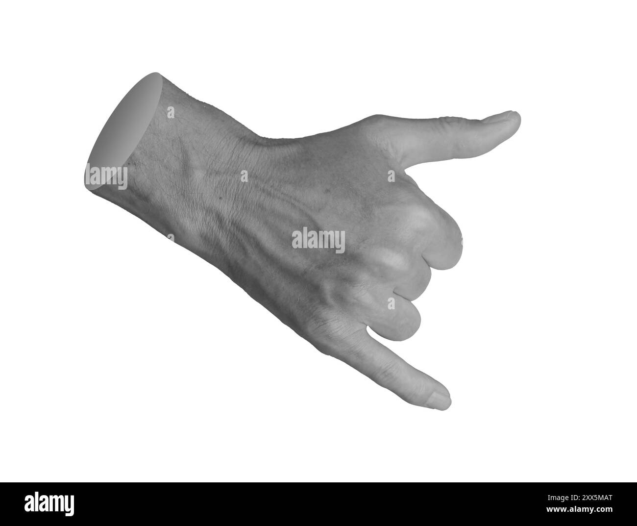 Daumen- und Fingergeste, Handsurfen, Surfzeichen. Shaka isoliertes Symbol auf weißem Hintergrund. Stockfoto