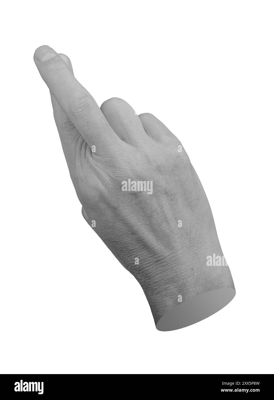 Gekreuzte Finger, Lügnergeste, Handzeichen isoliert auf weißem Hintergrund. Stockfoto
