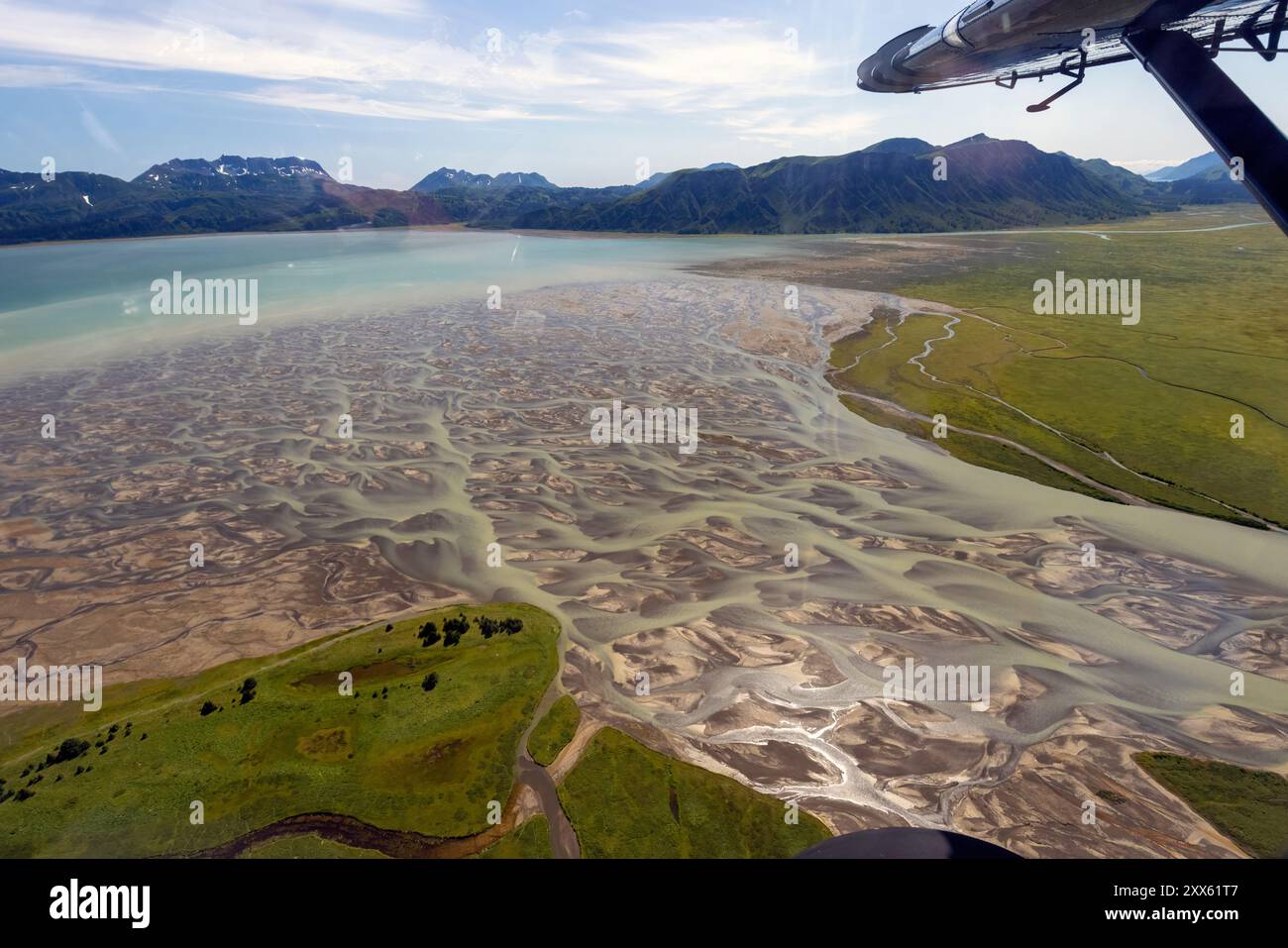 Luftaufnahme der Wattenmeere in Chinitna Bay, in der Nähe des Lake Clark National Park and Preserve, Alaska Stockfoto