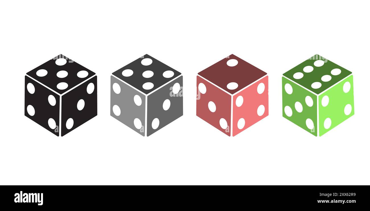 Satz monochromer Würfel. Vektor-isolierte Würfelsymbole Stock Vektor