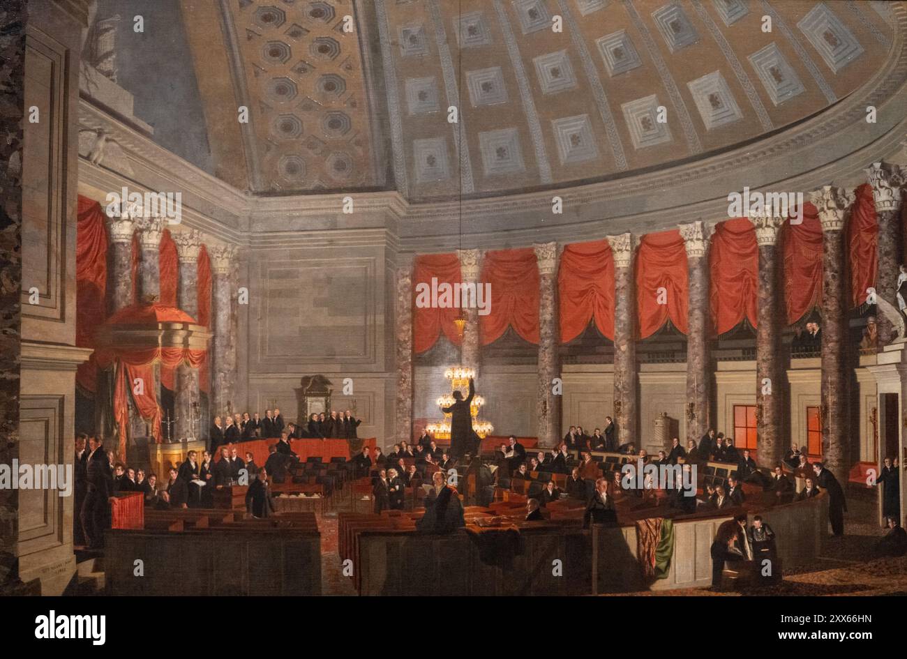Gemälde von Samuel F.B. Morse nannte das Repräsentantenhaus, das die US-Demokratie in Aktion verherrlicht, 1823 Stockfoto