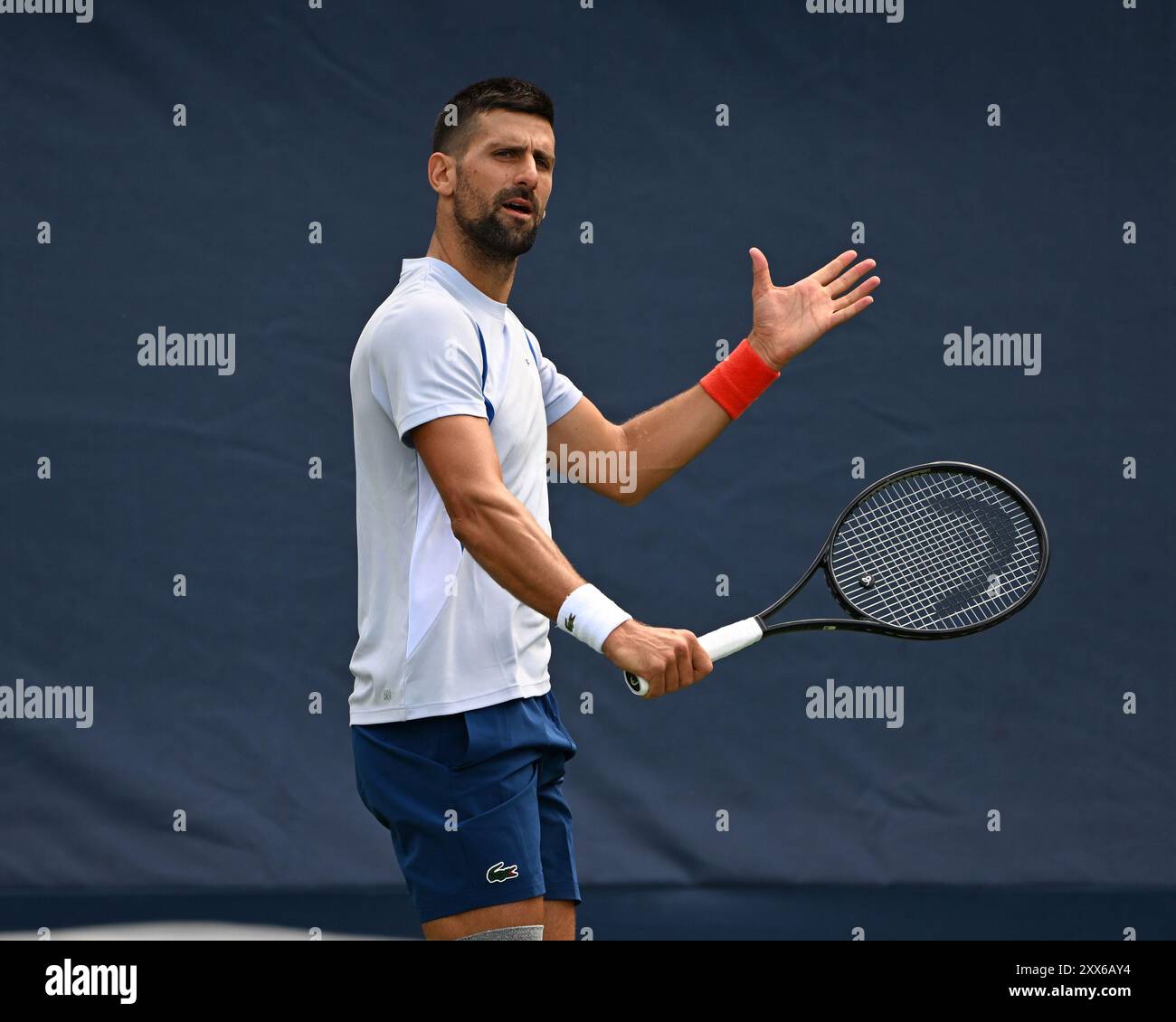 Flushing NY, USA. August 2024. Novak Djokovic wird am 22. August 2024 auf dem Übungsplatz im USTA Billie Jean King National Tennis Center in Flushing Queens gesehen. Quelle: Larry Marano © 2024/Alamy Live News Stockfoto